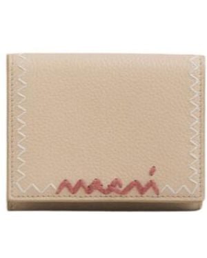 Marni Leather Trifold Wallet With Mending Embroidery - Natural