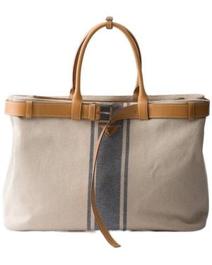 Prada Buckle Canvas And Leather Bag - Brown