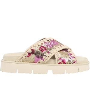 Mou Criss Cross Embellished Flat Sandals - Pink