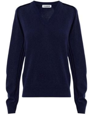 Jil Sander V-Neck Jumper - Blue
