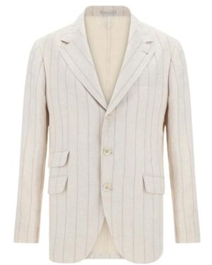 Brunello Cucinelli Striped Single-Breasted Blazer - White