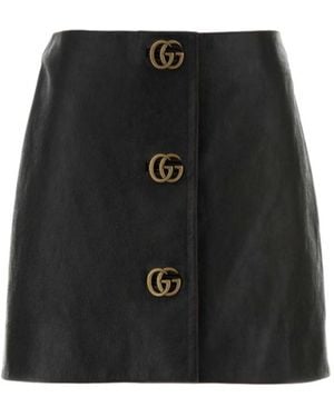 Gucci Gg Embellished Leather Mini Skirt - Black