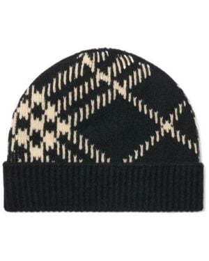 Burberry Check Cashmere Blend Beanie - Black