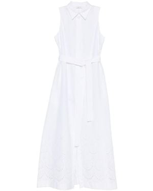 P.A.R.O.S.H. Belt Pointelle Cotton Maxi Dress - White