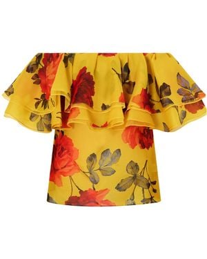 Carolina Herrera Off-The-Shoulder Ruffled Floral-Print Silk-Organza Top - Yellow