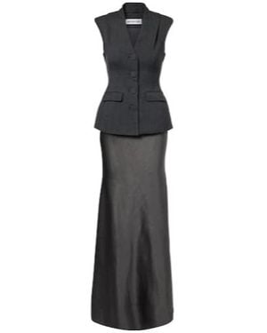 Self-Portrait Peplum Satin Gown - Black