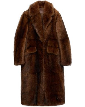 Prada Single-Breasted Lamb Shearling Long Coat - Brown