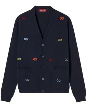 Gucci Fine Cashmere Cardigan With Intarsia - Blue