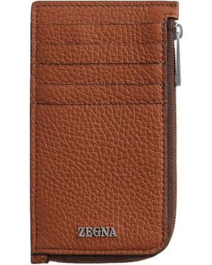 ZEGNA Logo Lettering Zipped Wallet - Brown
