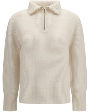 forte_forte Ribbed-Knit Zip-Collar Jumper - White