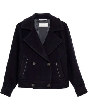 Peserico Double-Breasted Wool Coat - Blue