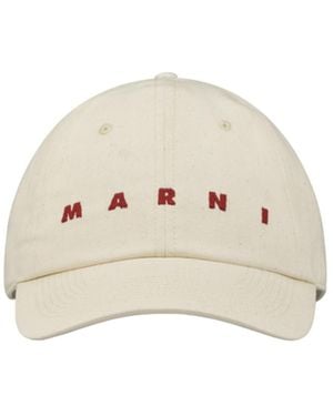 Marni Logo Embroidered Cap - Natural