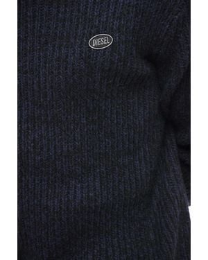 DIESEL Crewneck Sweater With Logo Embroidery - Blue