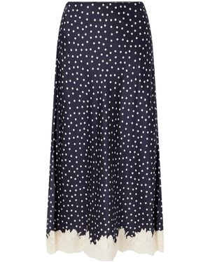 RIXO London Matilde Lace-Trimmed Polka-Dot Satin Midi Skirt - Blue