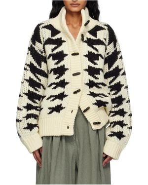 OPEN YY Hound's Tooth Star Cowichan Cardigan - Multicolour