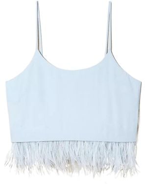Twinset Feather-Trim Satin Crop Top - Blue