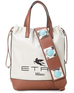 Etro Logo-Print Bucket Bag - White