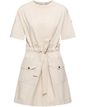 Moncler Drawstring Crewneck T-Shirt Dress - Natural