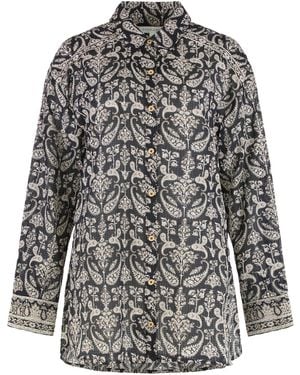 Veronica Beard Lloyd Paisley Button-Up Top - Gray