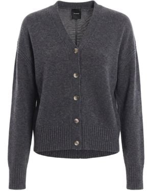 Pinko Ribbed-Trim V-Neck Cardigan - Gray