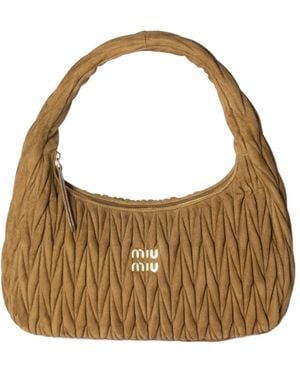 Miu Miu Logo-Lettering Zipped Shoulder Bag - Brown