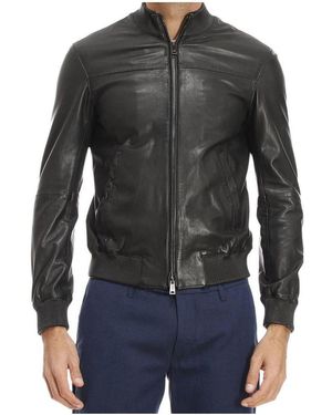 Armani Jeans Zippered Leather Jacket - Black