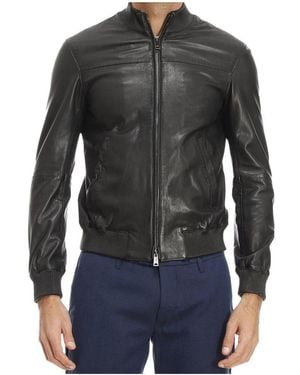 Armani Jeans Zippered Leather Jacket - Black