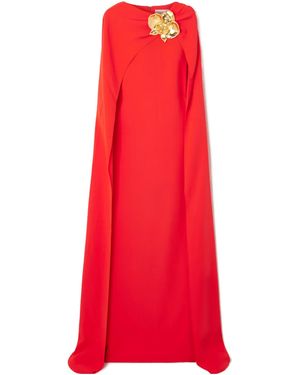 Oscar de la Renta Cape-Effect Silk-Blend Georgette Gown - Red