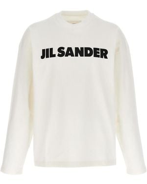 Jil Sander Logo Printed Long Sleeved T-Shirt - White