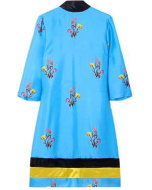 Marni Velvet-Trimmed Floral-Print Silk-Twill Mini Dress - Blue