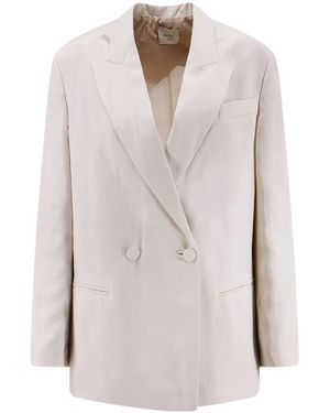 Alysi Double-Breasted Peak-Lapel Blazer - White