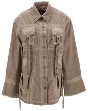 Blumarine Eyelet-Detail Denim Jacket - Brown