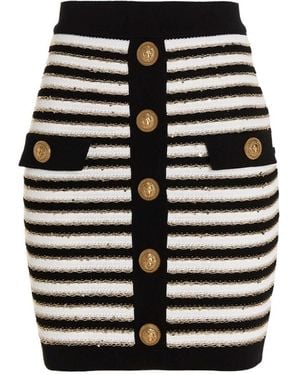 Balmain High-Waisted Buttoned Knit Skirt For - Blue