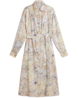 Golden Goose Floral Printed Sequinned Belted Shirt Dress - White