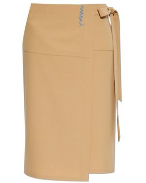 Marni Camel Midi Skirt With Bow On The Side - Natural