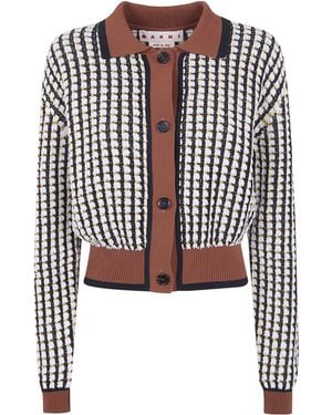 Marni Collared Grid Cotton Knitwear - Black