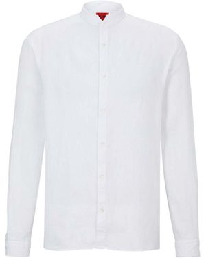 BOSS Hugo Linen Stand-Collar Shirt - White