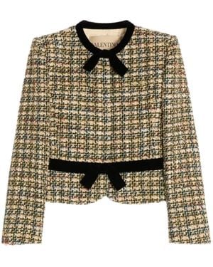 Valentino Bow Detailed Crewneck Tweed Jacket - Green