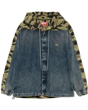 DIESEL Camouflage-Panel Drawstring Denim Jacket - Blue