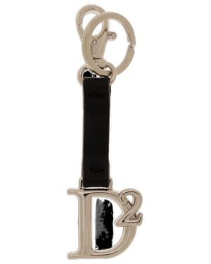 DSquared² Logo Plaque Lobster Claw Fastened Keyring - White