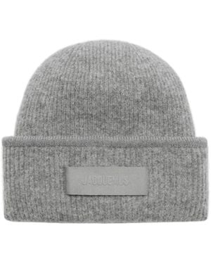 Jacquemus The Gros Grain Logo Patch Beanie - Grey