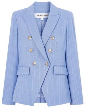 Veronica Beard Miller Double-Breasted Pinstriped Woven Blazer - Blue