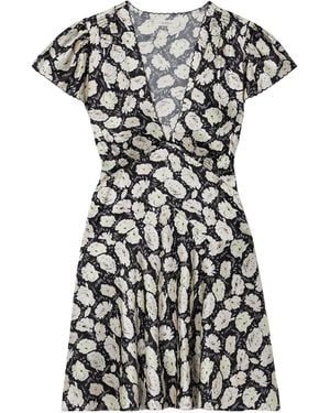 Doen Dianne Floral-Print Silk-Satin Mini Dress - Black