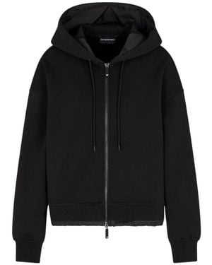Emporio Armani Zip-Up Quilted-Hem Hoodie - Black