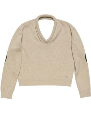 Acne Studios Elbow-Patch V-Neck Jumper - Natural