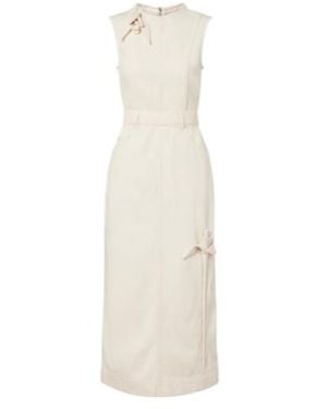 Erdem Floral-Appliqué Denim Midi Dress - White