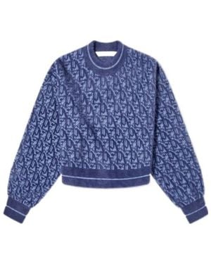 Palm Angels Interwoven Letter Jacquard Wool Jumper - Blue