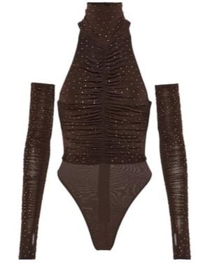 Alex Perry Arlie Embellished Halterneck Bodysuit - Brown