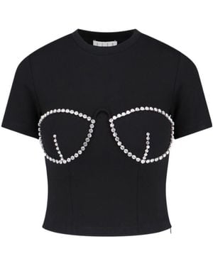 Area Embellished Short Sleeved Bustier Style Top - Black