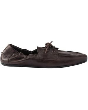 Prada Logo-Printed Lace-Up Boat Shoes - Brown